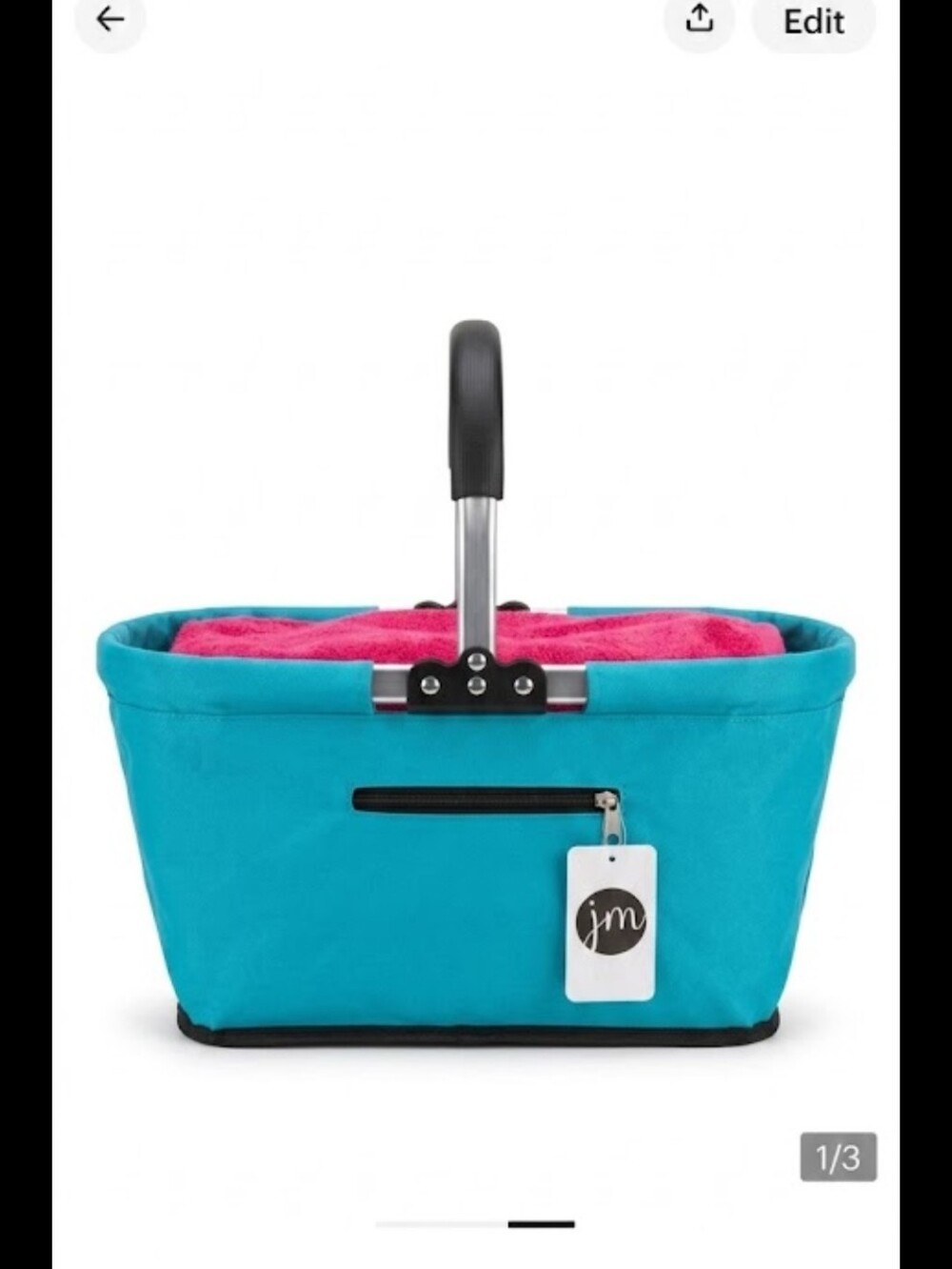 JM Collection Collapsible Turquoise Tote with Black Handle